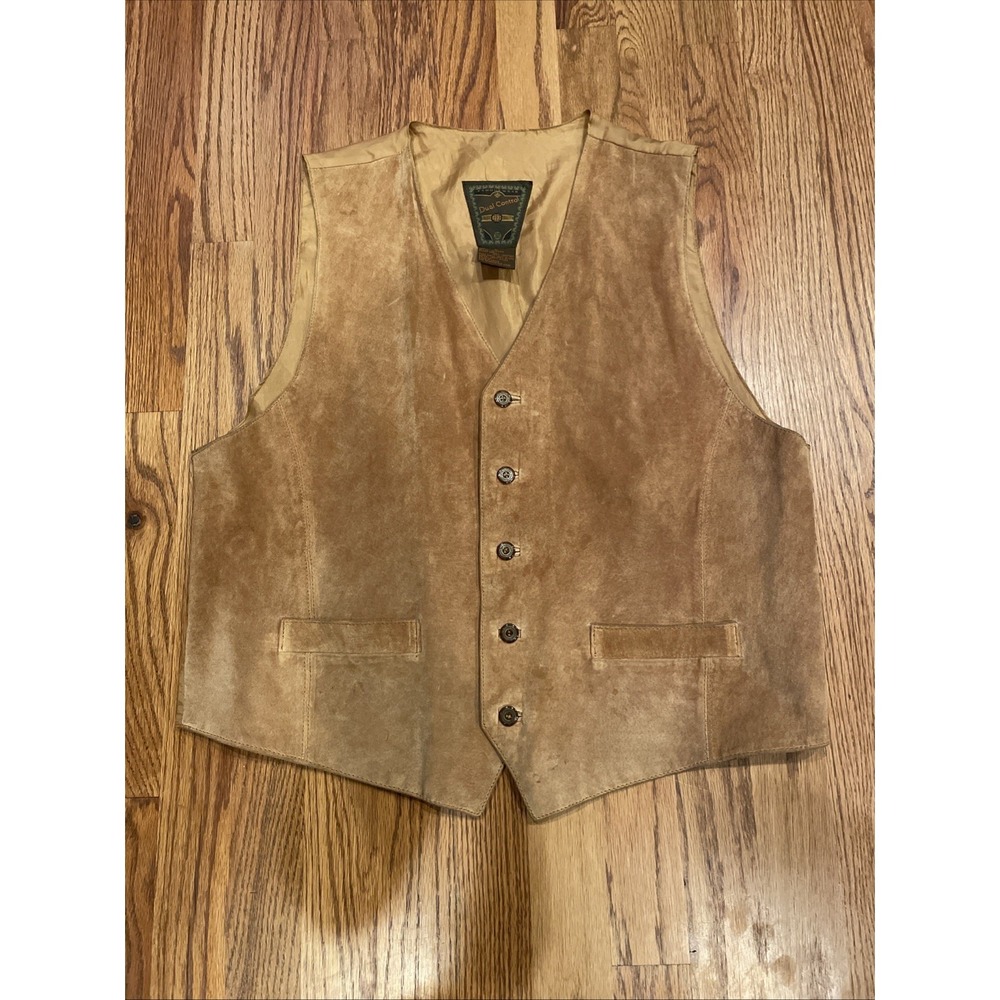 Vintage Dual Control Men's Leather Suede Vest Distressed Cowboy Size Large